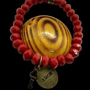 Red beaded antique styled‎  key amore key to love bracelet